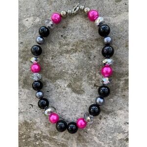 HANDMADE Pink and Black Chunky Statement Necklace